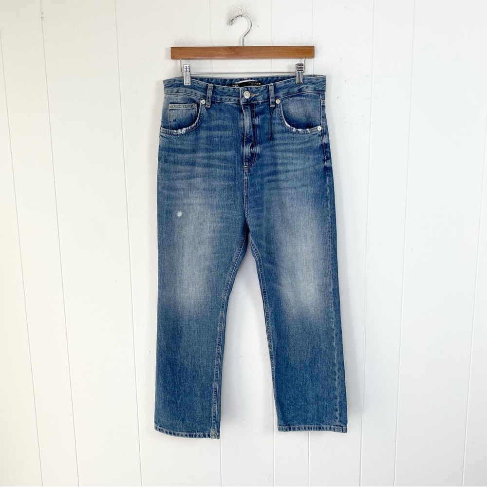 Zara Dropped Fit Cropped + Denim Jeans Womens Size 6.